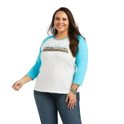 Ariat REAL Long Live Baseball Tee -Ariat S22 WMS WEST 10039777 front plus